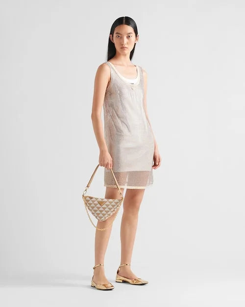 Embroidered fabric mini-bag – Beige/Chalk White