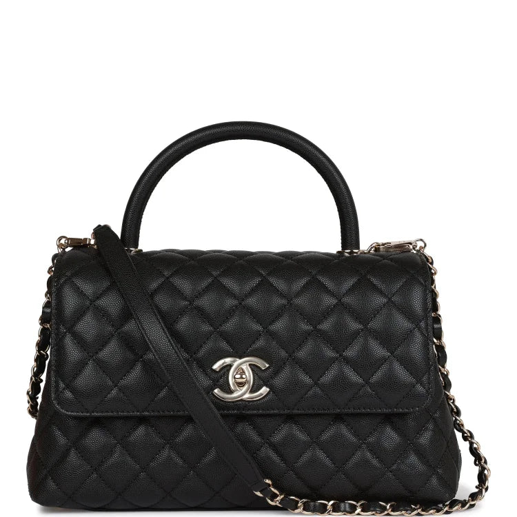 CC Small Coco Handle Flap Bag Black Caviar Light Gold Hardware