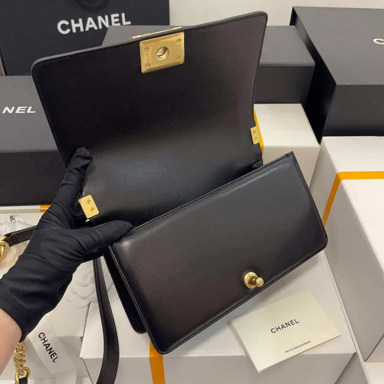CC A67086 Boy Handbag Black Lambskin Leather Gold