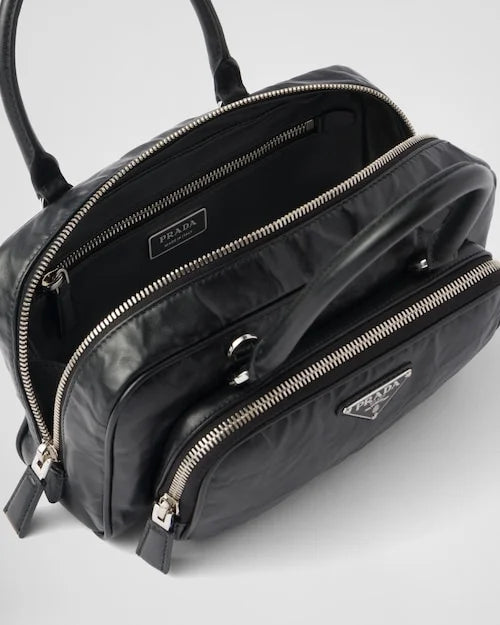 PP Antique nappa leather multi-pocket top-handle bag – Black