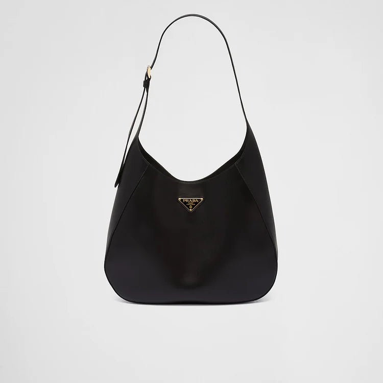 PP Large leather shoulder bag with topstitching – Black
