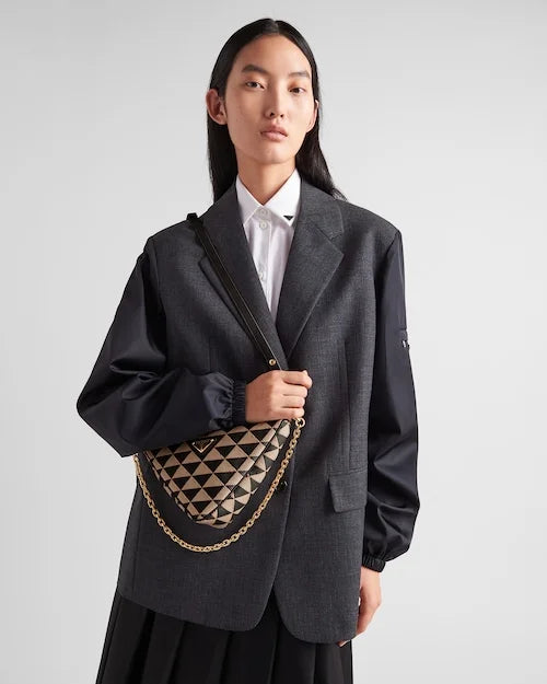 PP Embroidered fabric mini-bag – Black/Beige