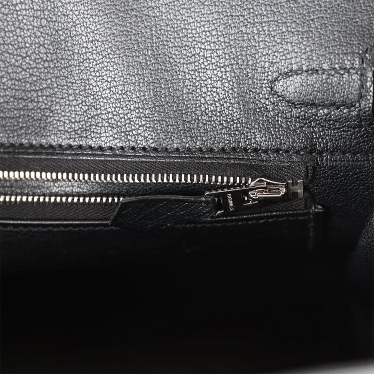 H Birkin 25 Black Ostrich Palladium Hardware