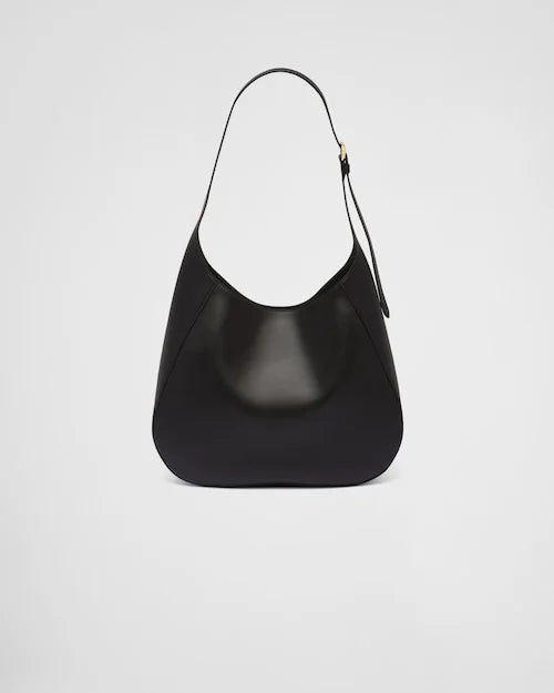 PP Large leather shoulder bag with topstitching – Black