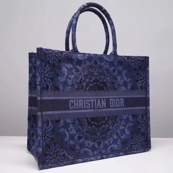 D Book Tote Bag In Blue KaleiDscopic Canvas