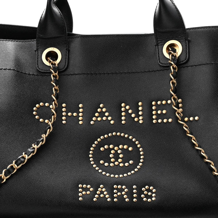 cc Caviar Medium Studded Deauville Tote Black