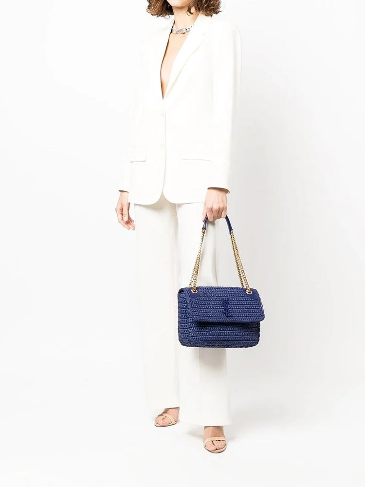 Y Niki Medium Chain Bag in Raffia and Leather