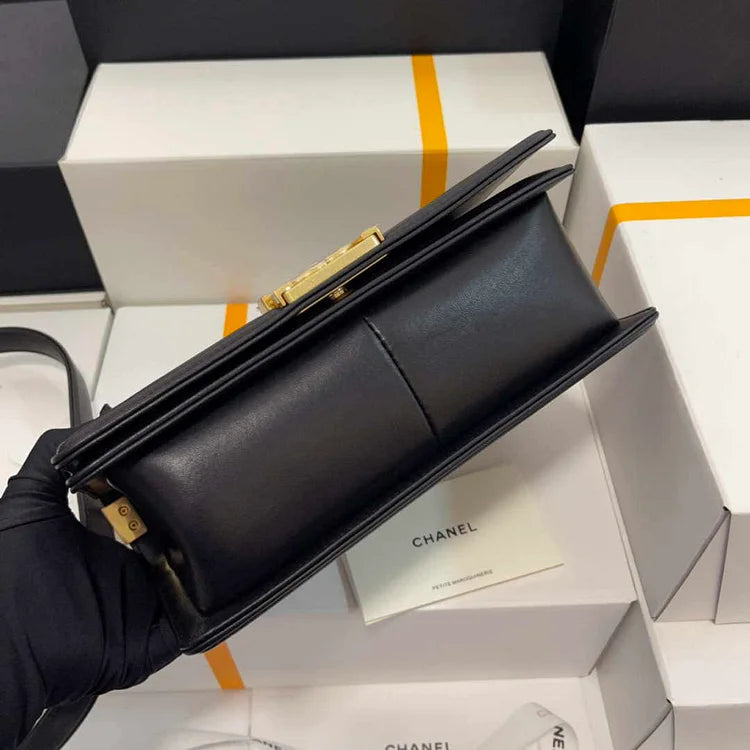CC A67086 Boy Handbag Black Lambskin Leather Gold