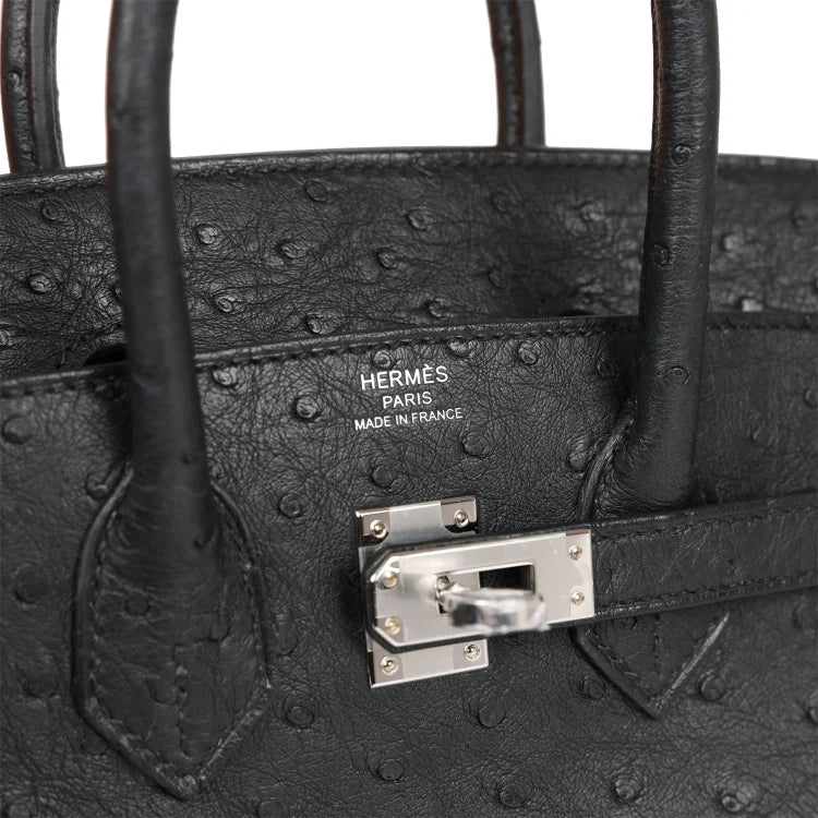 H Birkin 25 Black Ostrich Palladium Hardware