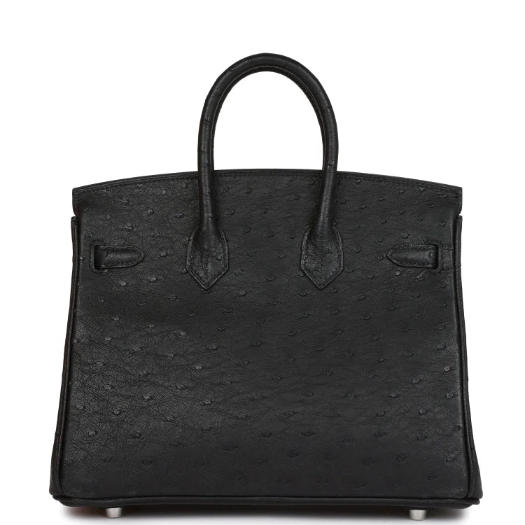 H Birkin 25 Black Ostrich Palladium Hardware