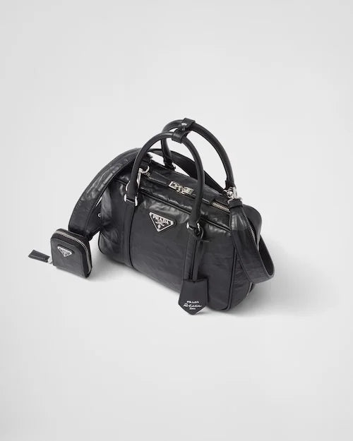 PP Medium antique nappa leather top handle bag – Black