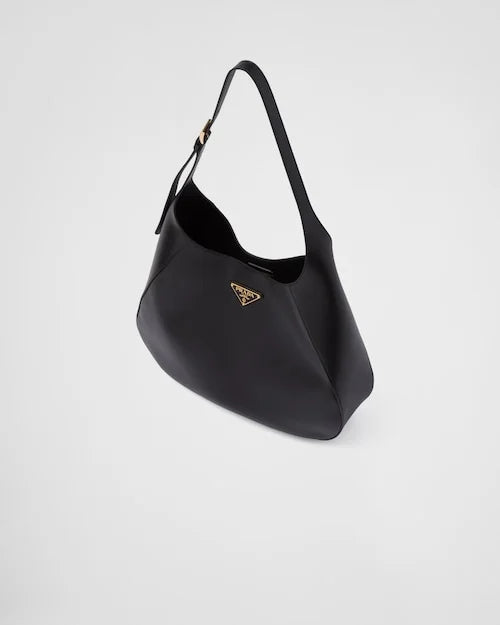 PP Large leather shoulder bag with topstitching – Black