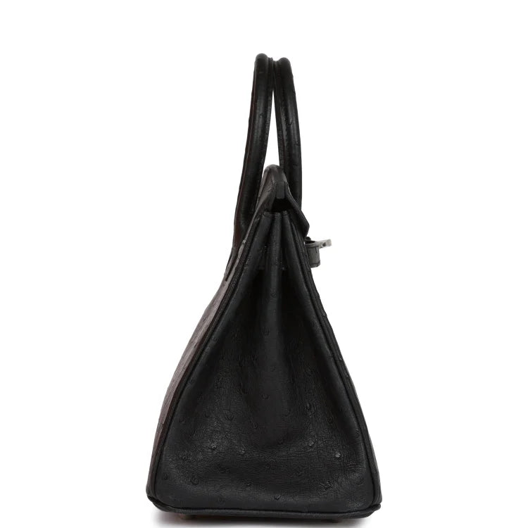 H Birkin 25 Black Ostrich Palladium Hardware