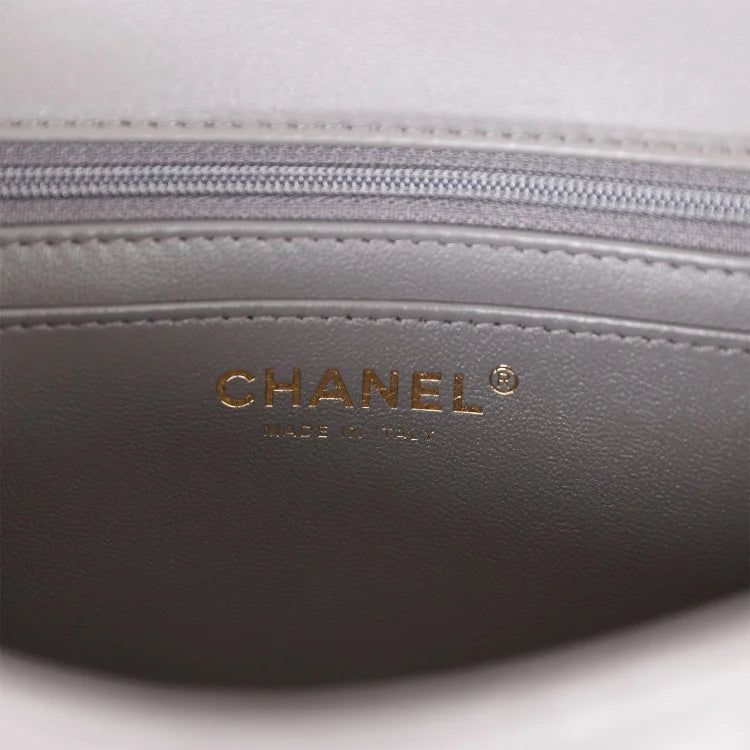 CC Mini Rectangular Flap Bag with Top Handle Dark Grey Lambskin Light Gold Hardware