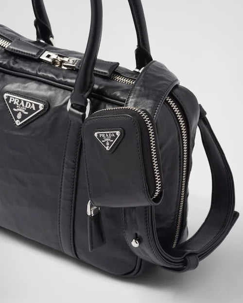 PP Medium antique nappa leather top handle bag – Black
