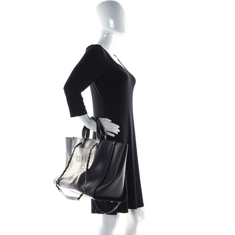 cc Caviar Medium Studded Deauville Tote Black