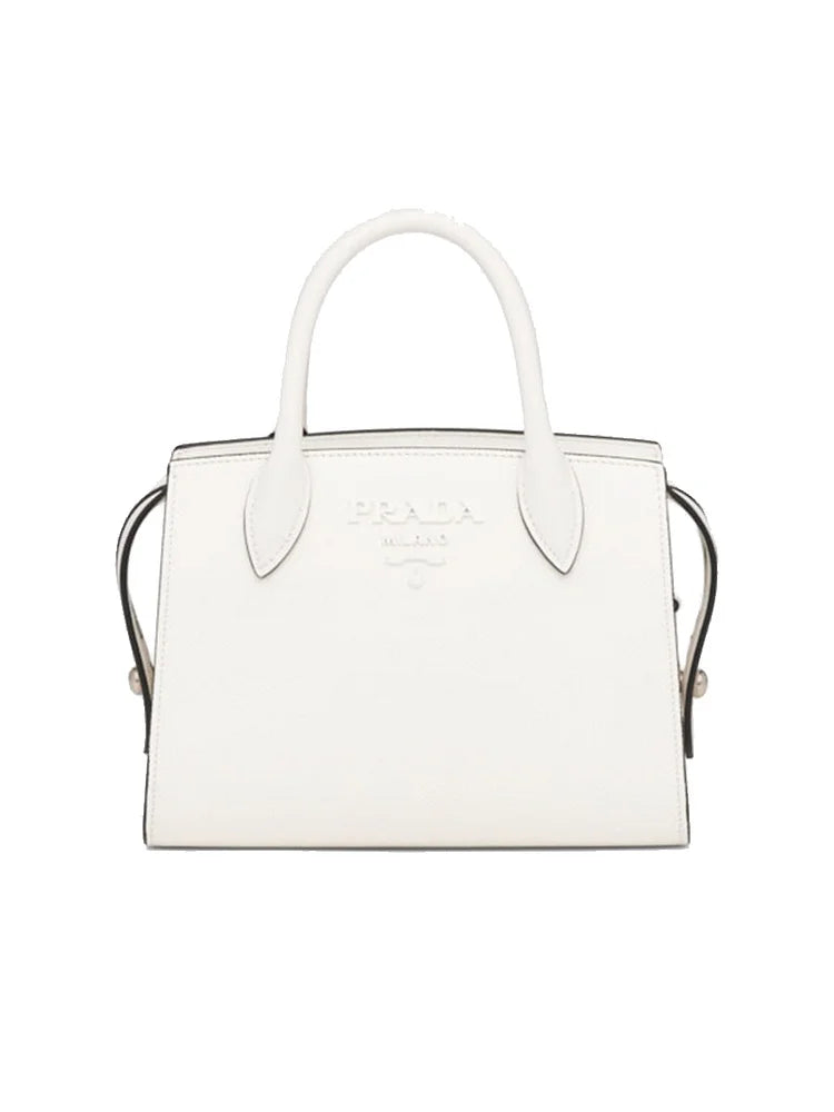 PP Saffiano Leather PP Monochrome Bag in White