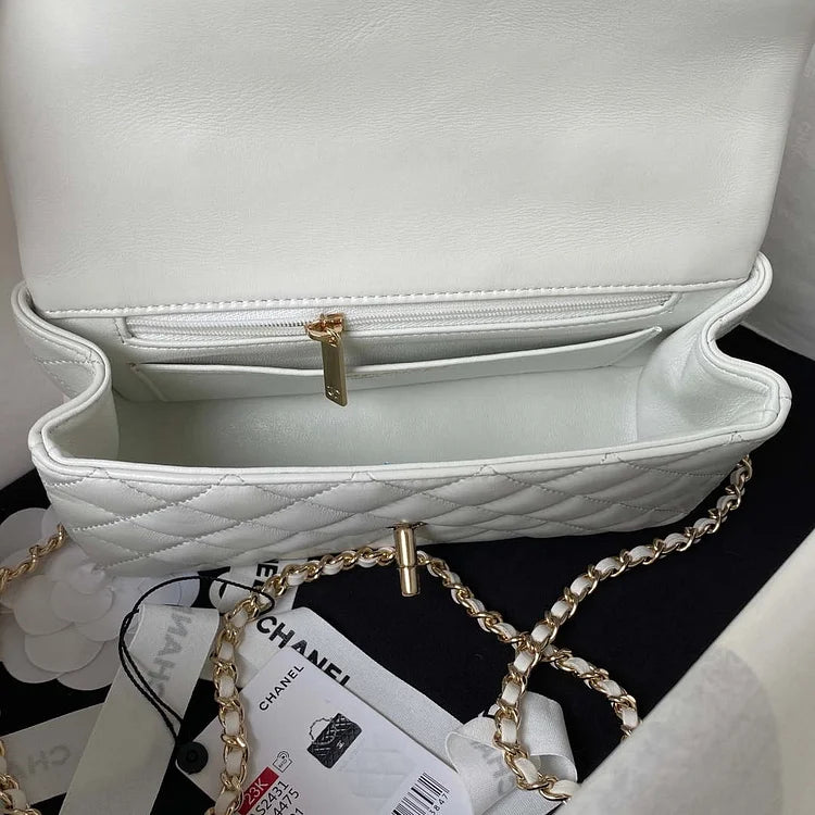 cc 23K AS2431 Mini flap Lambskin bag with top handle Black/white