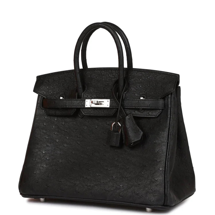 H Birkin 25 Black Ostrich Palladium Hardware