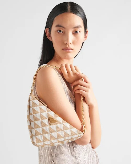 Embroidered fabric mini-bag – Beige/Chalk White