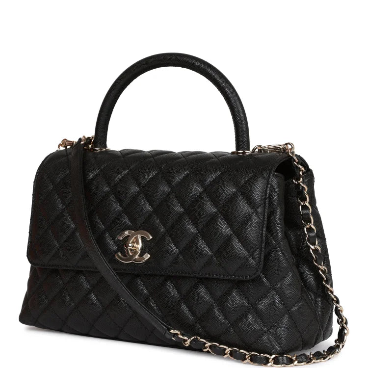 CC Small Coco Handle Flap Bag Black Caviar Light Gold Hardware