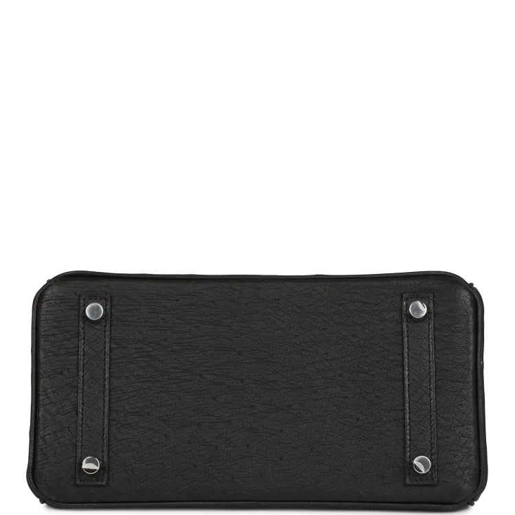 H Birkin 25 Black Ostrich Palladium Hardware
