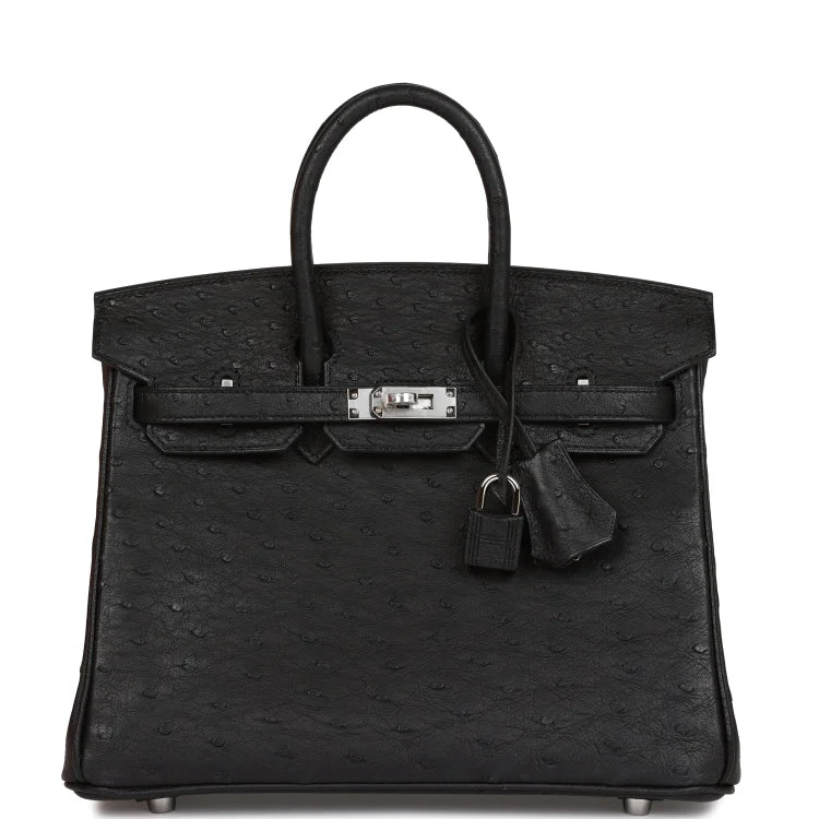H Birkin 25 Black Ostrich Palladium Hardware