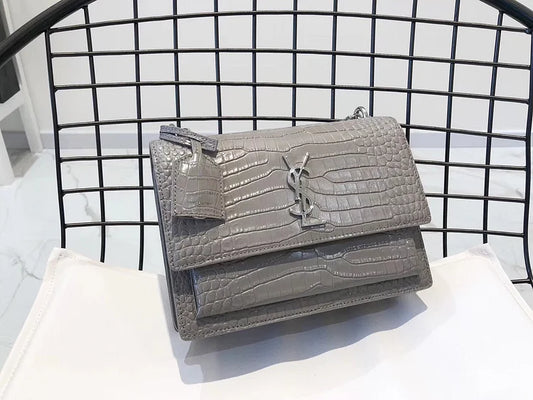 Y Medium Sunset In Crocodile Embossed Shiny Leather Bag