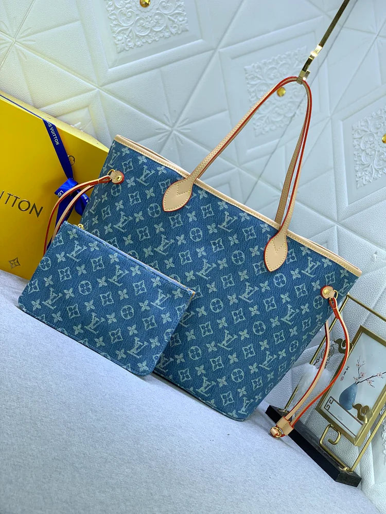 Louis neverfull denim new arrival size : 32*29*17 cm