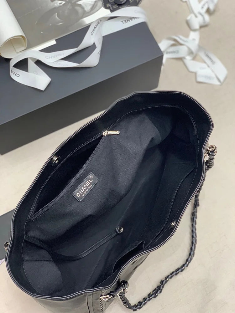 CC Soft Calfskin Shopping Bag Top Handle Black