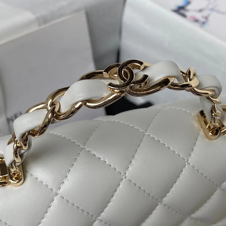 cc 23K AS2431 Mini flap Lambskin bag with top handle Black/white