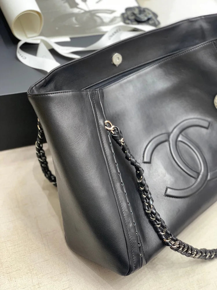 CC Soft Calfskin Shopping Bag Top Handle Black