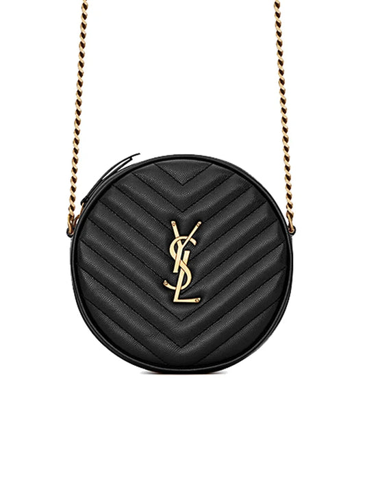 Y Vinyle Round Camera Bag in Chevron-Quilted Grain de Poudre Embossed Leather