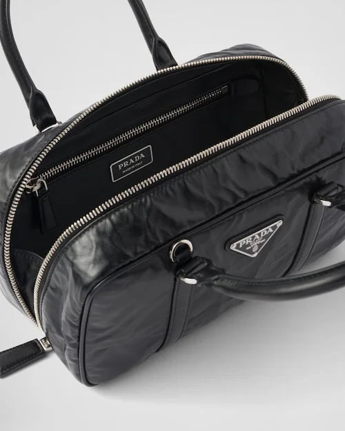 PP Small antique nappa leather top handle bag – Black