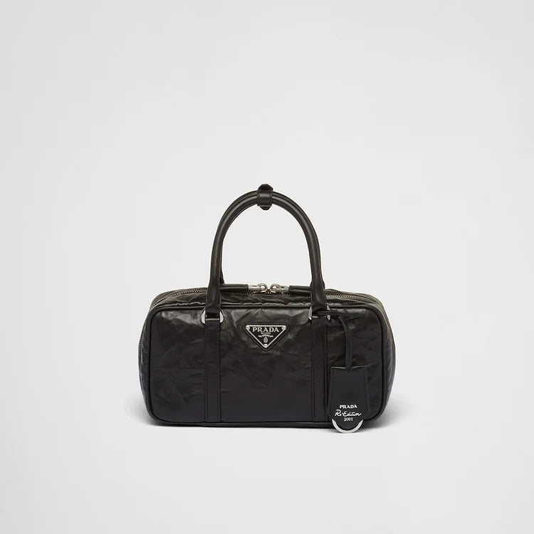 PP Small antique nappa leather top handle bag – Black