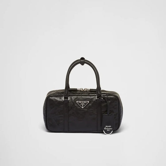 PP Small antique nappa leather top handle bag – Black