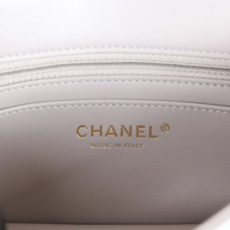 CC Pearl Crush Mini Rectangular Flap Bag Light Grey Lambskin Antique Gold Hardware