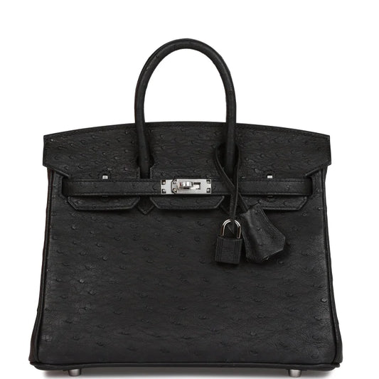 H Birkin 25 Black Ostrich Palladium Hardware