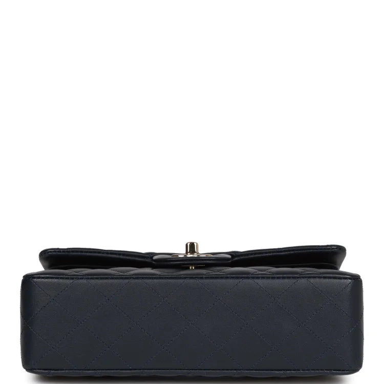 CC Small Classic Double Flap Navy Lambskin Light Gold Hardware