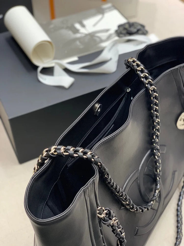 CC Soft Calfskin Shopping Bag Top Handle Black